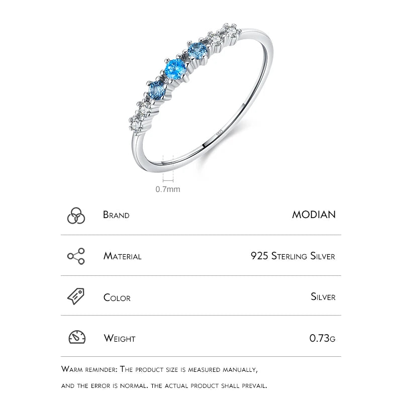 Anel Fino Empilhável com Zircônia Azul em Prata 925