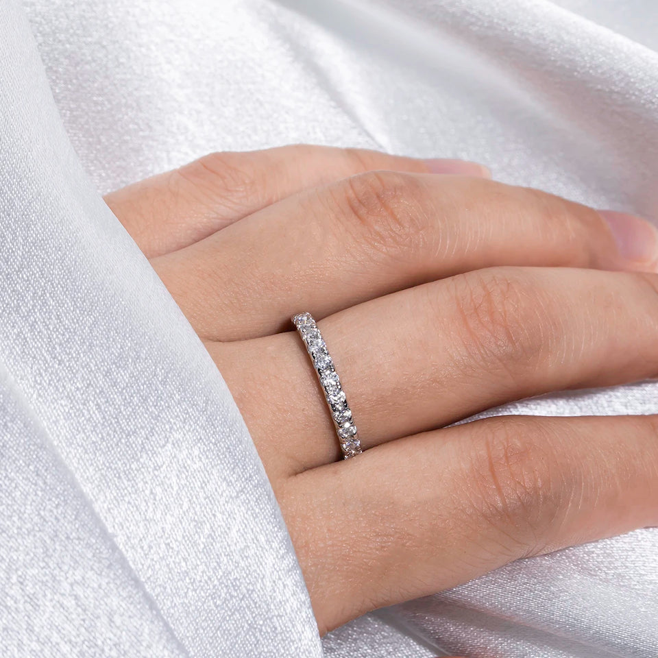 Anel Meia Aliança de Moissanite 1,9mm em Prata 925