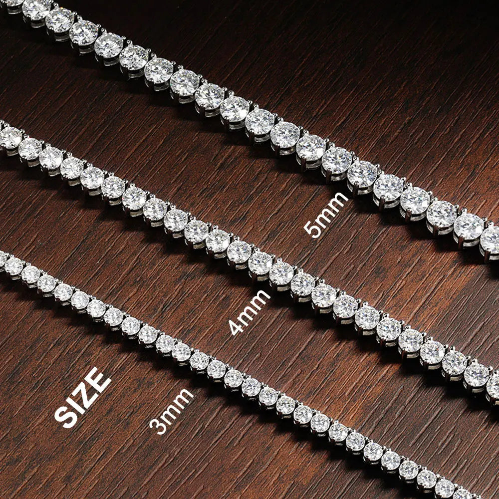 Colar Tênis Moissanite 3 Garras 3/4/5mm Prata 925 Sólida — Certificado GRA