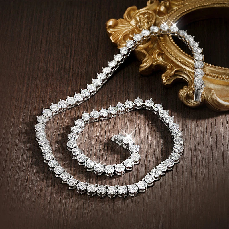 Colar Tênis Moissanite 3 Garras 3/4/5mm Prata 925 Sólida — Certificado GRA