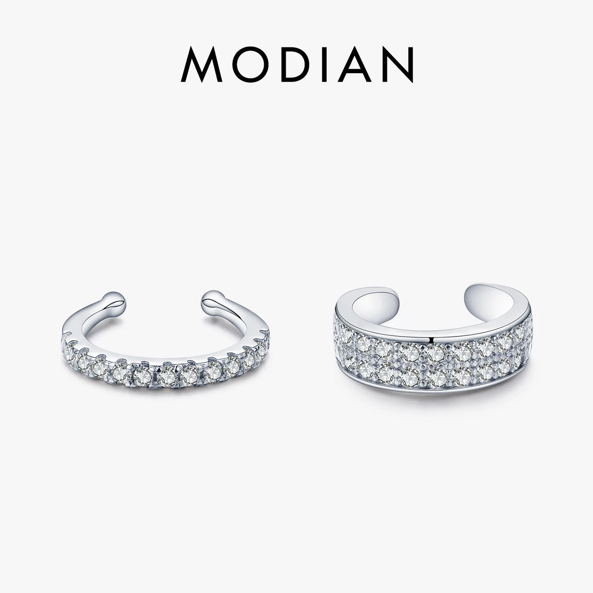 MODIAN 925 Sterling Silver Fashion Punk Cuff Earrings Sparkling Clear CZ Sparkling Clip Earrings For Women Men Unisex Jewelry