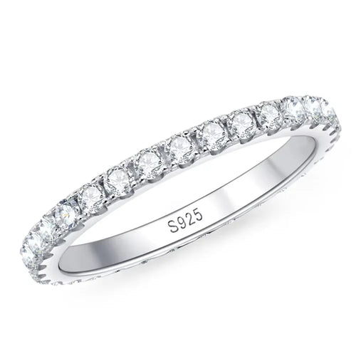 Anel Meia Aliança Moissanite 2mm e 3mm Prata 925 Ouro 18K — Certificado GRA