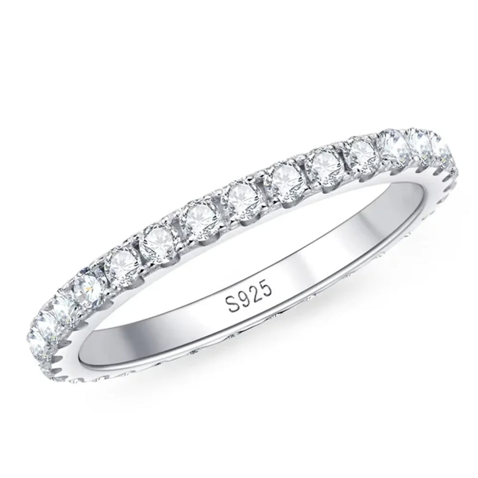 Anel Meia Aliança Moissanite 2mm e 3mm Prata 925 Ouro 18K — Certificado GRA