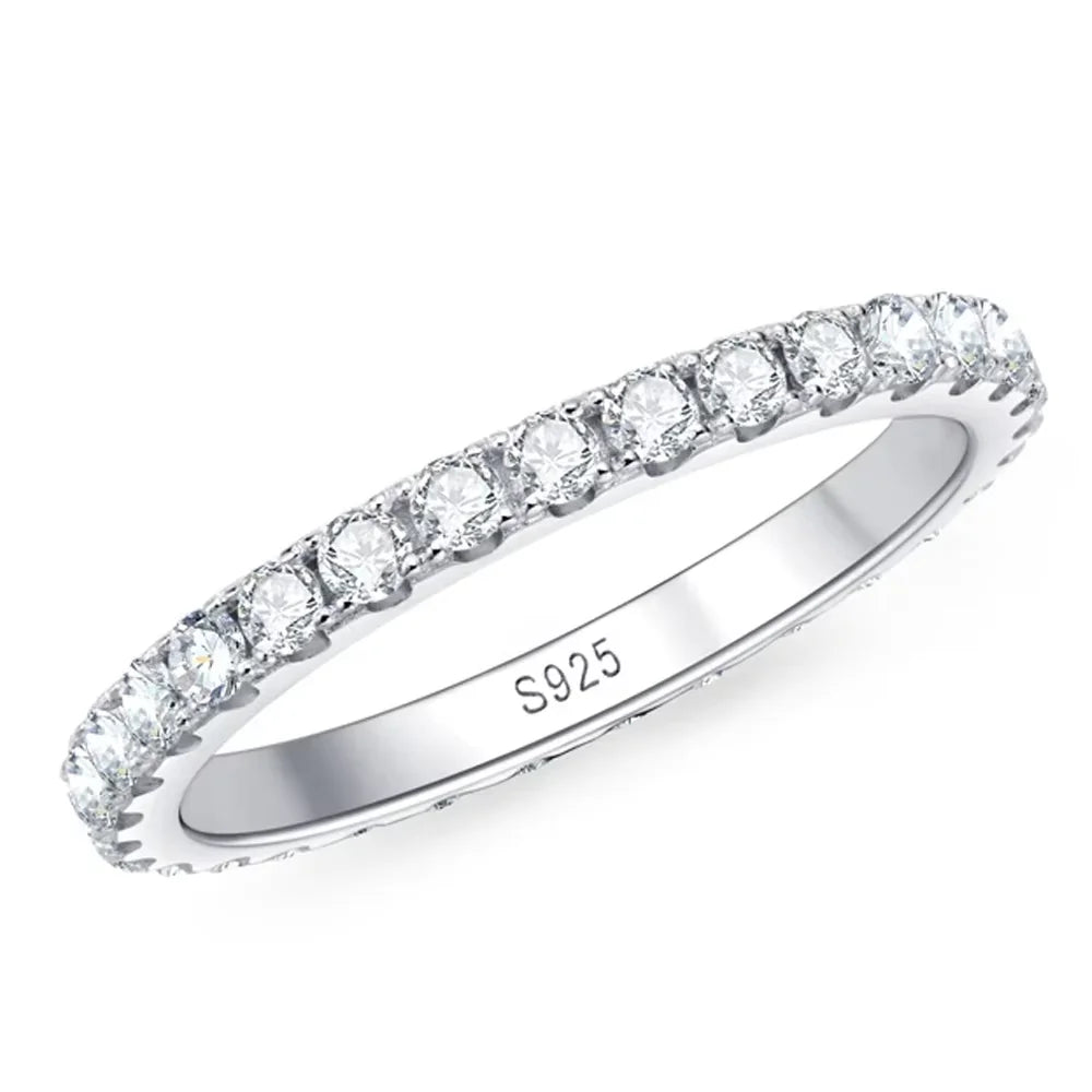 Anel Meia Aliança Moissanite 2mm Prata 925 | Certificado GRA