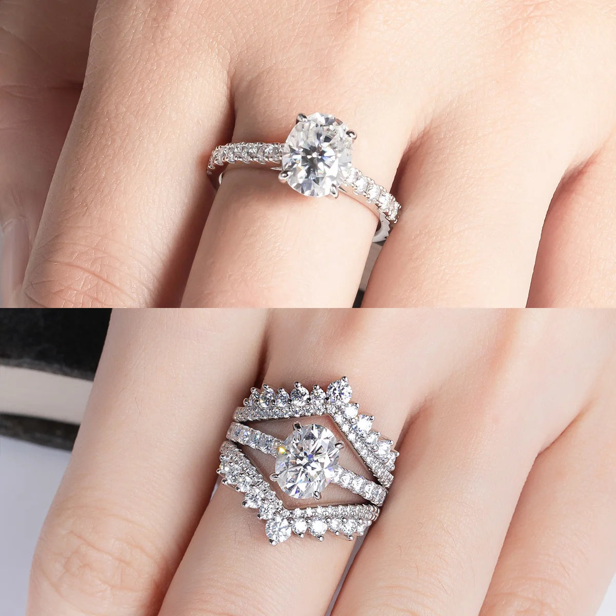Anel de Noivado Oval com Moissanite 2 Quilates em Prata 925