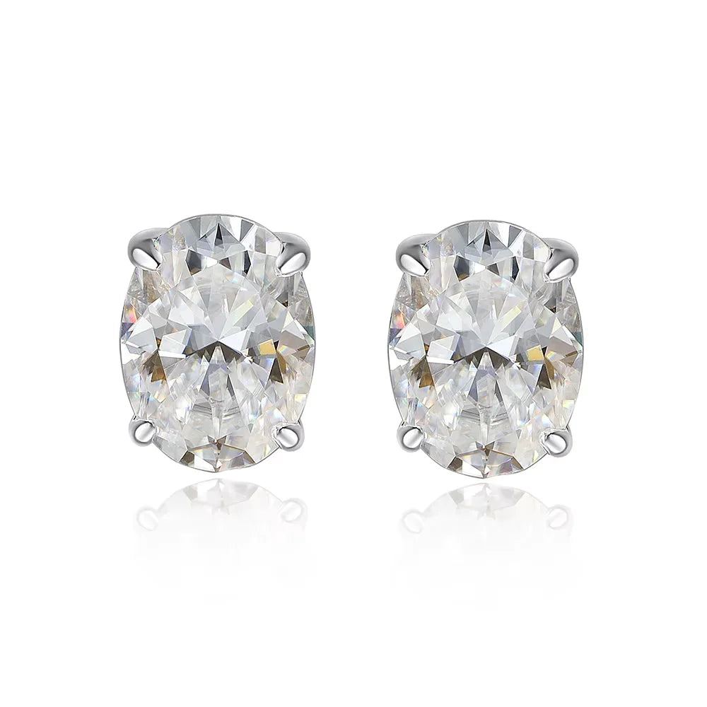 Brinco Solitário Moissanite Corte Oval 1 a 4 Quilates Prata 925 — Certificado GRA