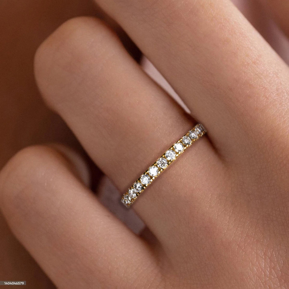 Anel Meia Aliança de Moissanite 1,9mm Banhado a Ouro 18K