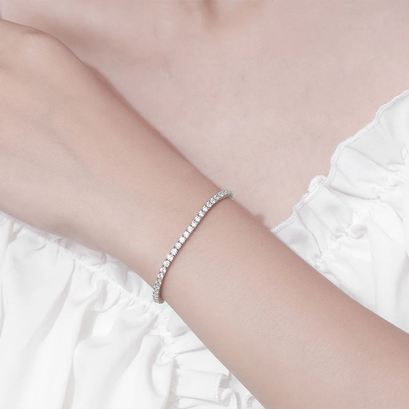 Pulseira Riviera Tênis Moissanite 2mm a 6,5mm Prata 925 Ouro Branco — Certificado GRA
