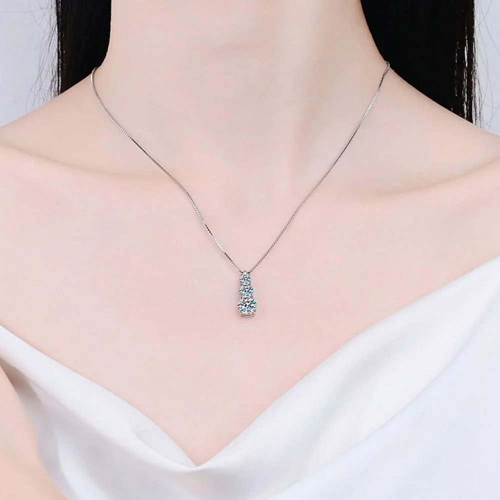 Colar Pingente Moissanite Gota Corrente Box Prata 925 Ouro 18K — Certificado GRA