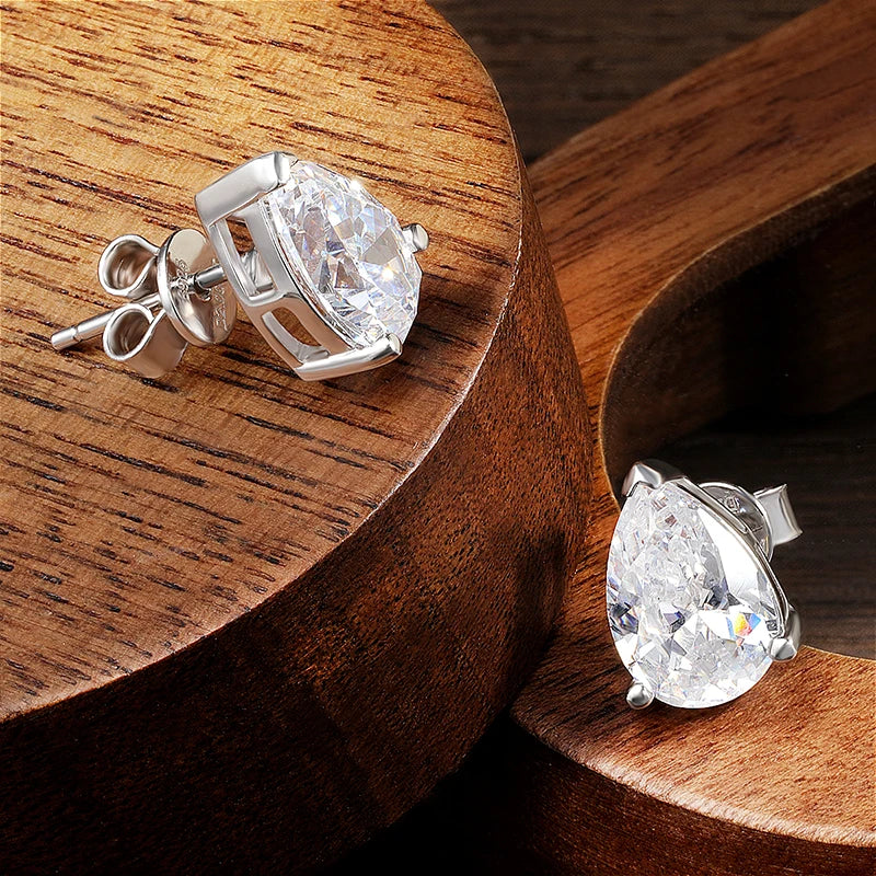 Brinco Solitário Moissanite Corte Pêra 0,5 a 2 Quilates Prata 925 Ouro 18K — GRA