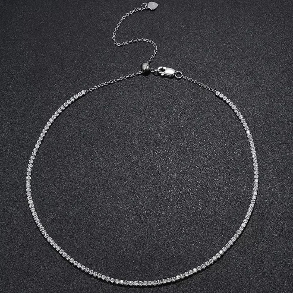 Colar Choker Riviera 2 mm em Prata 925 com Moissanite ou Zircônia