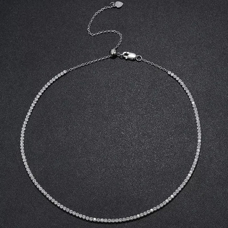 Colar Choker Riviera 2 mm em Prata 925 com Moissanite ou Zircônia