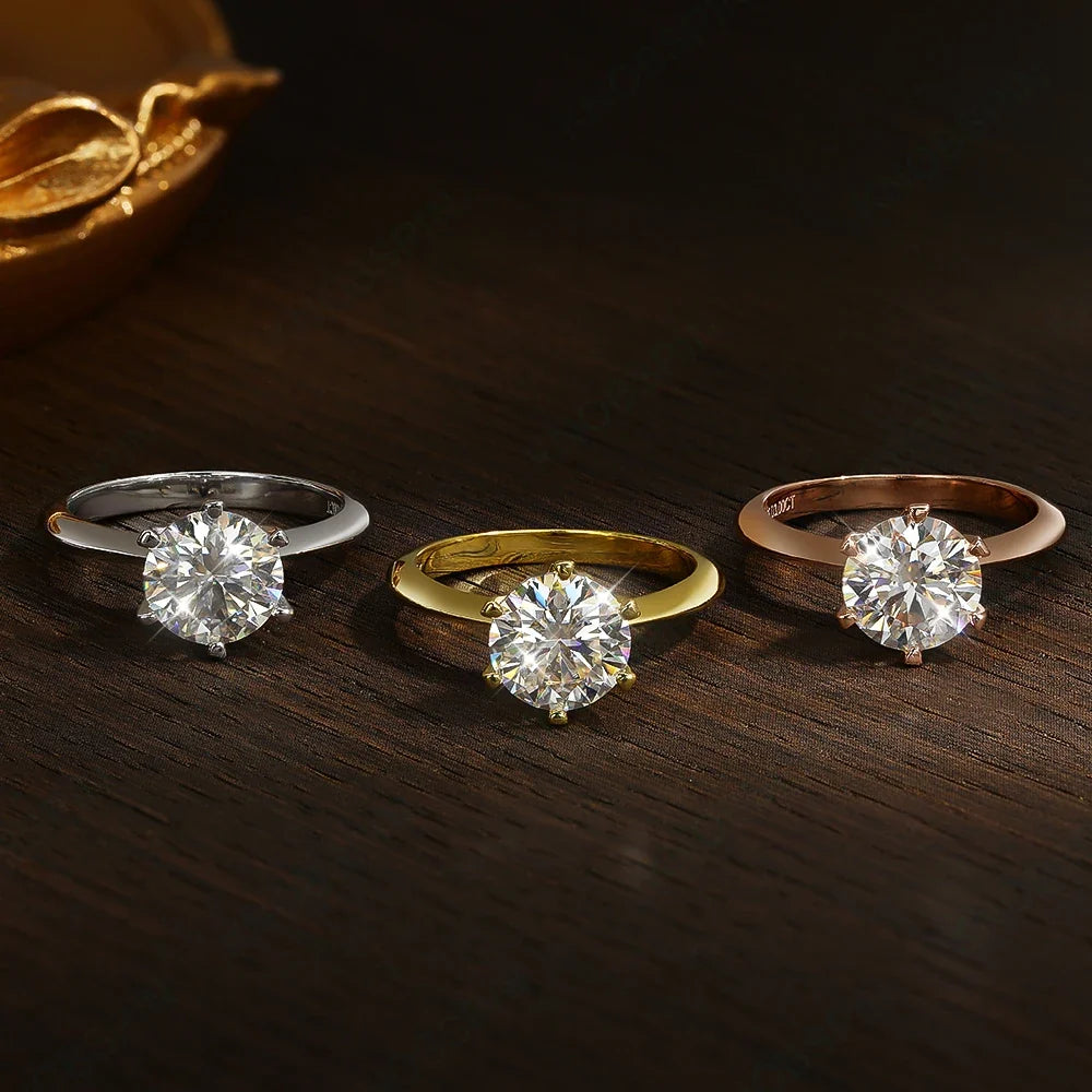 Anel Solitário Moissanite 6 Pinos 2 Quilates Prata 925 | Estilo Noivado GRA