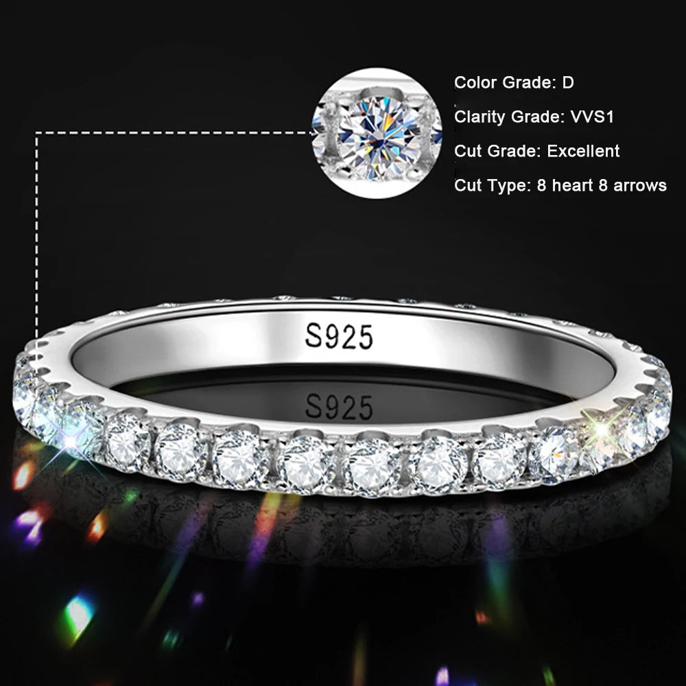 Anel Meia Aliança Moissanite 2mm Prata 925 Ouro Branco 18K — Certificado GRA