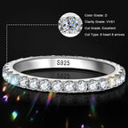 Anel Meia Aliança Moissanite 2mm Prata 925 Ouro Branco 18K — Certificado GRA