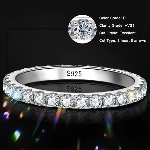 Anel Meia Aliança Moissanite 2mm Prata 925 Ouro Branco 18K — Certificado GRA
