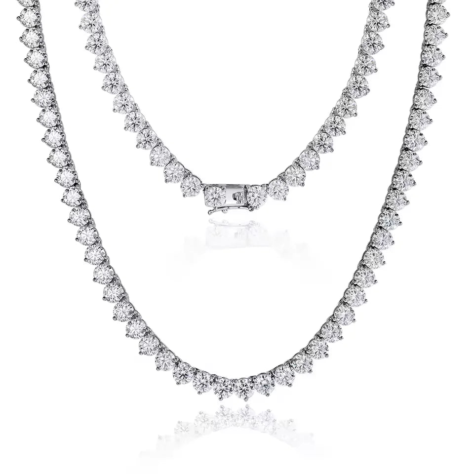 Colar Tênis Moissanite 3 Garras 3/4/5mm Prata 925 Sólida — Certificado GRA