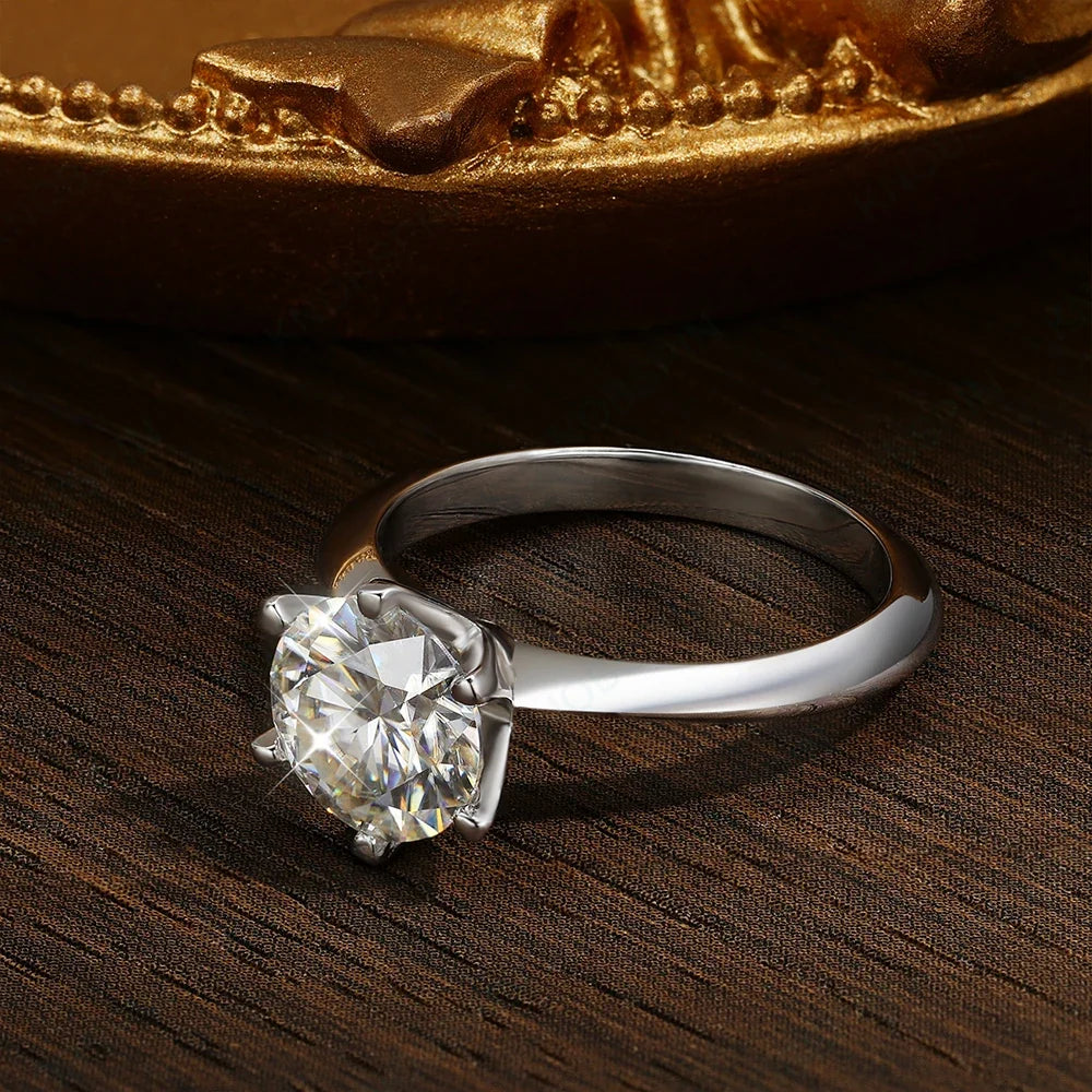 Anel Solitário Moissanite 6 Pinos 3 Quilates Prata 925 | Estilo Noivado GRA