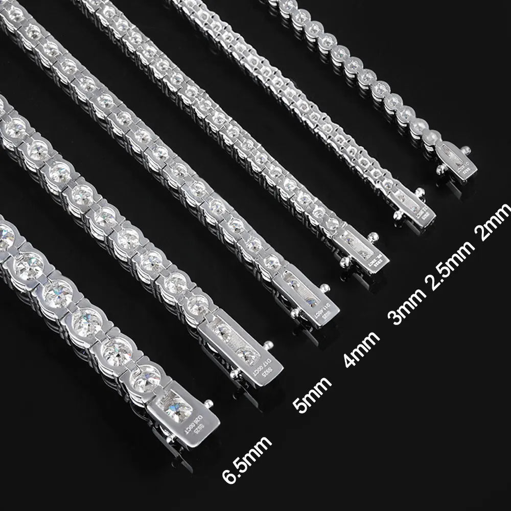 Pulseira Riviera Tênis Moissanite 2mm a 6,5mm Prata 925 Ouro Branco — Certificado GRA