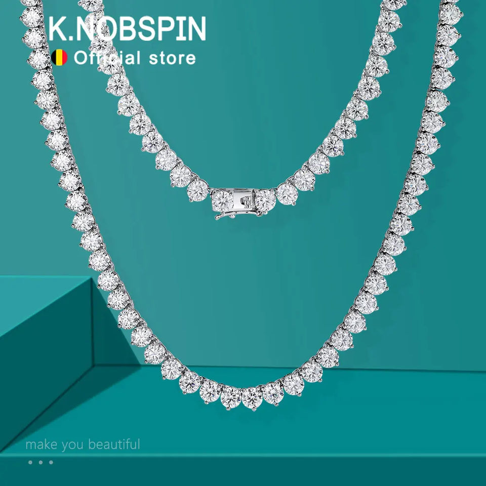 Colar Tênis Moissanite 3 Garras 3/4/5mm Prata 925 Sólida — Certificado GRA