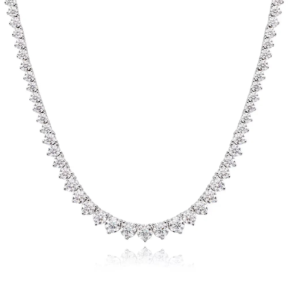 Colar Riviera Tênis Moissanite 3 Garras Prata 925 Ouro 18K — Certificado GRA