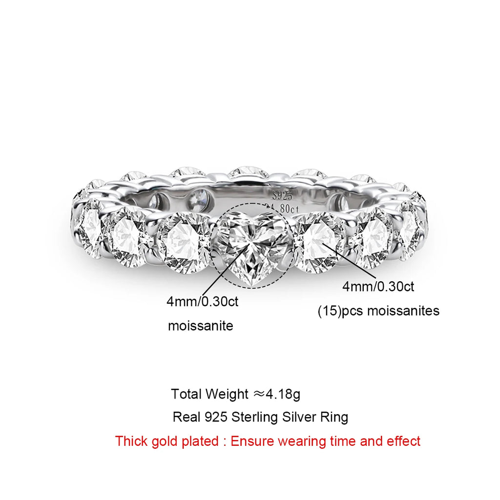 Aliança Inteira Coração de Moissanite 4mm em Prata 925 Banhada a Ouro 18K