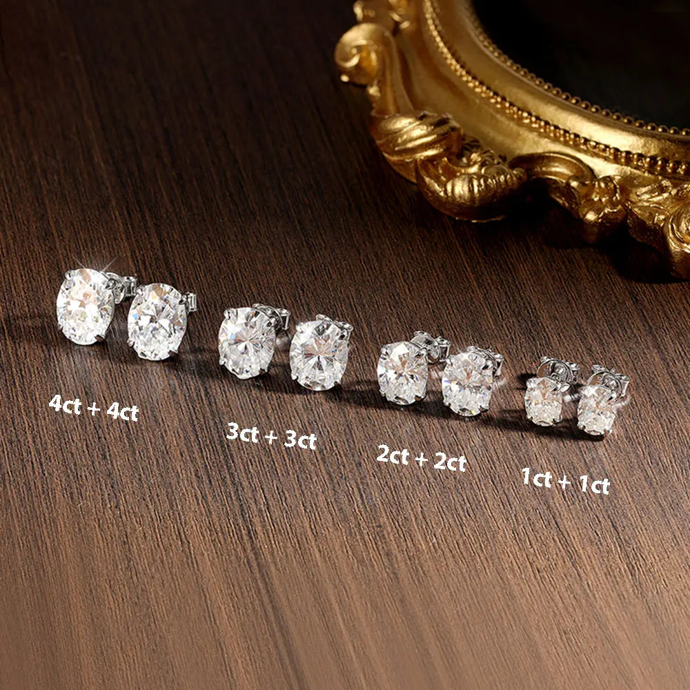 Brinco Solitário Moissanite Corte Oval 1 a 4 Quilates Prata 925 — Certificado GRA