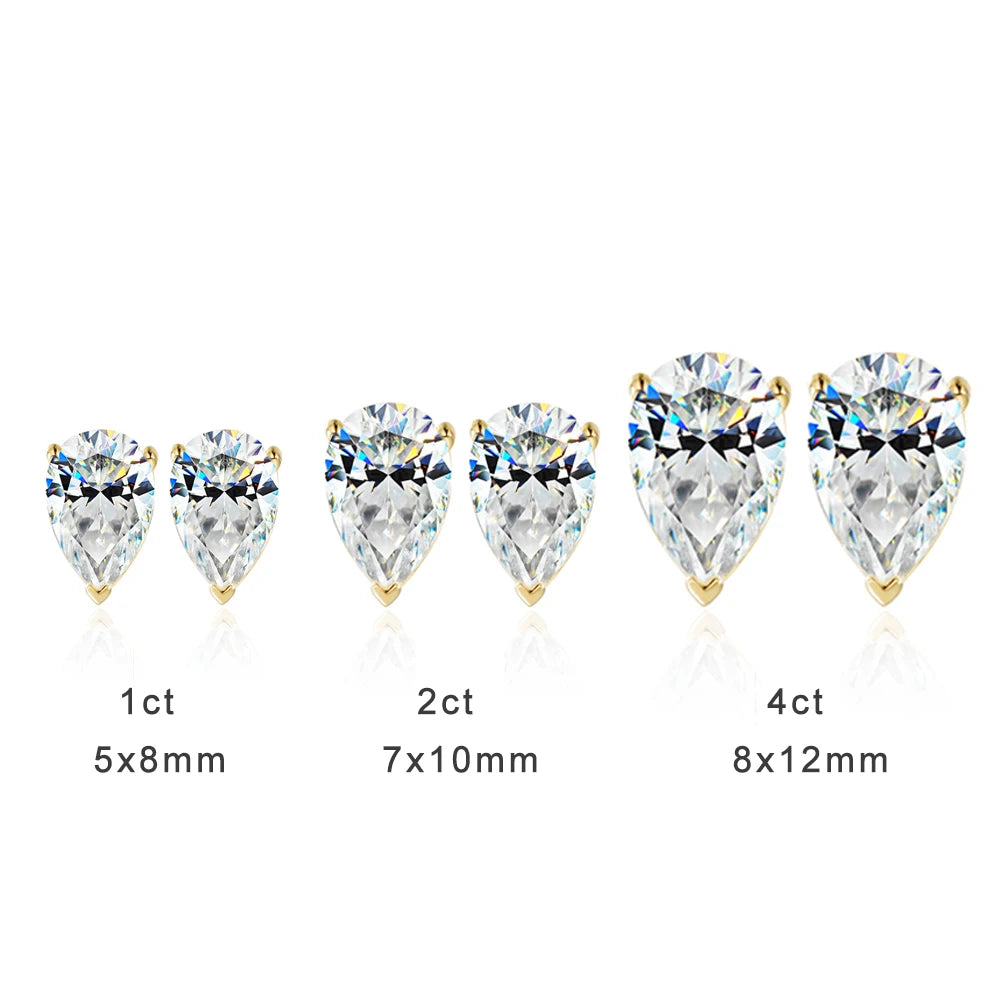 Brinco Solitário Moissanite Corte Pêra 0,5 a 2 Quilates Prata 925 Ouro 18K — GRA