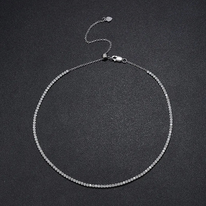 Colar Choker Riviera 2 mm em Prata 925 com Moissanite ou Zircônia