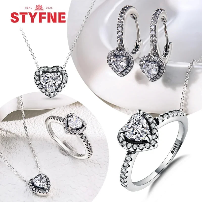 Conjunto Coração com Zircônia em Prata 925