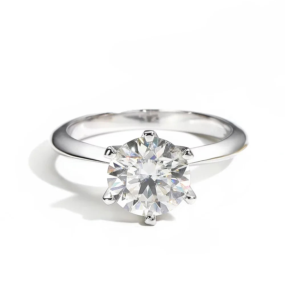 Anel Solitário Moissanite 6 Pinos 10 Quilates Prata 925 | Estilo Noivado GRA