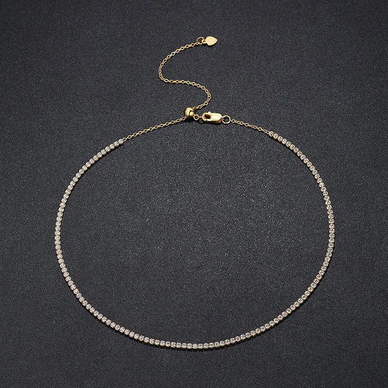 Colar Choker Riviera 2 mm em Prata 925 com Moissanite ou Zircônia