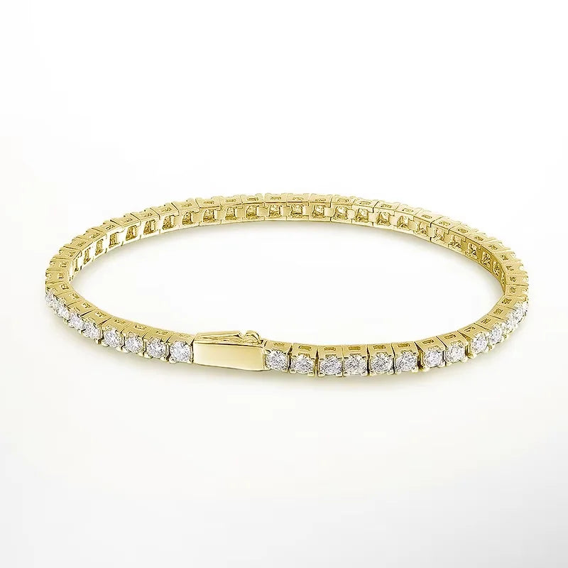 Pulseira Riviera Tênis Moissanite 4mm Prata 925 Ouro 18K — GRA D VVS1