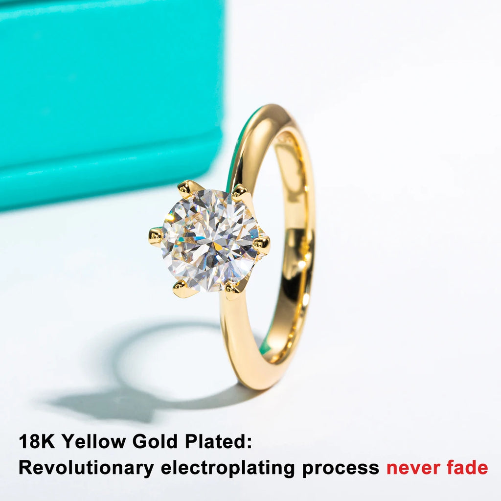 Anel Solitário de Moissanite 2 ou 3ct em Prata 925 Banhado a Ouro 18K