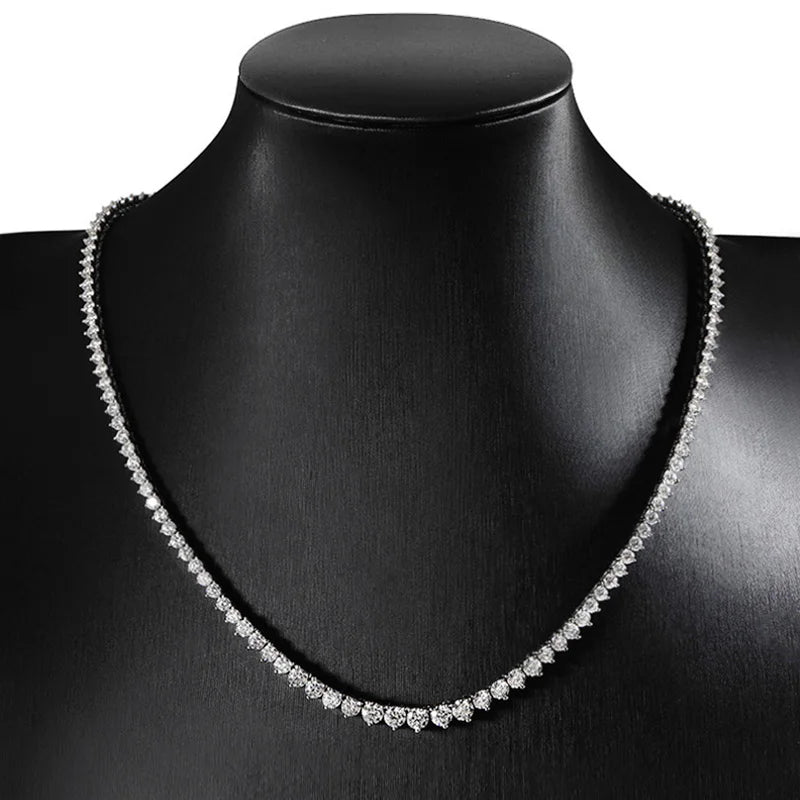 Colar Riviera Tênis Moissanite 3 Garras Prata 925 Ouro 18K — Certificado GRA