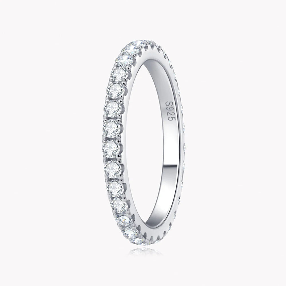 Anel Meia Aliança Moissanite 2mm e 3mm Prata 925 Ouro 18K — Certificado GRA