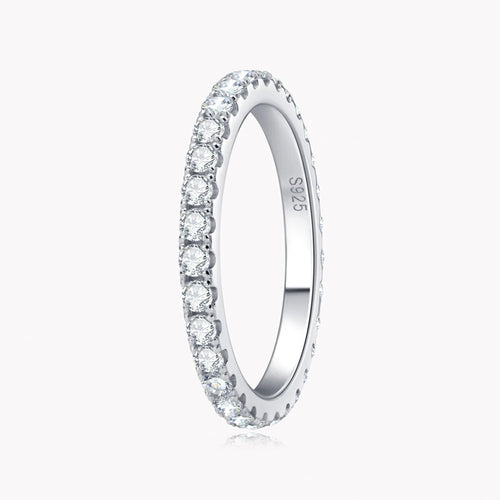 Anel Meia Aliança Moissanite 2mm e 3mm Prata 925 Ouro 18K — Certificado GRA