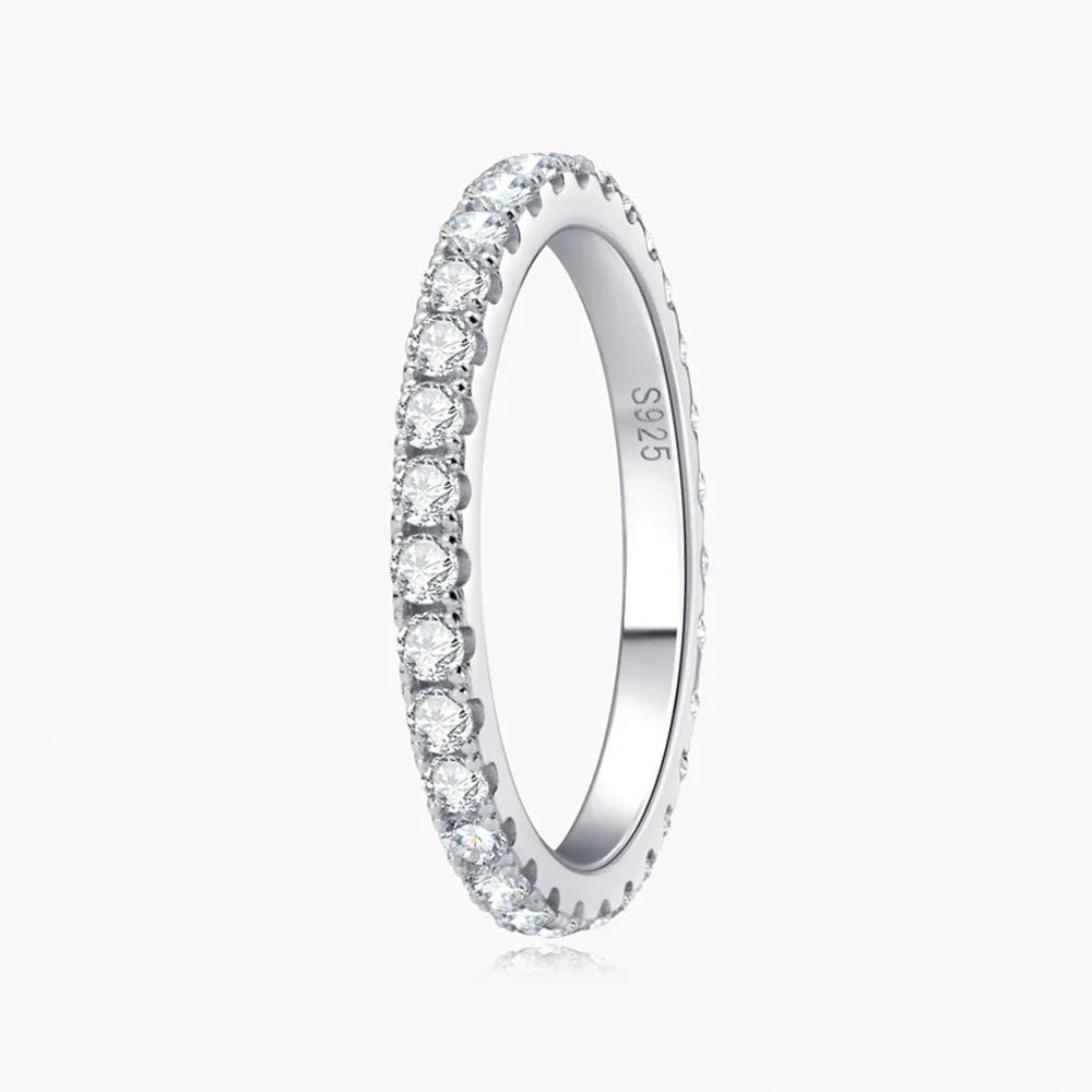 Anel Meia Aliança Moissanite 2mm Prata 925 | Certificado GRA