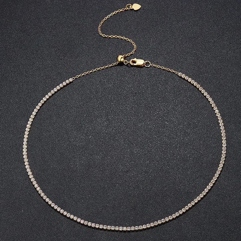 Colar Choker Riviera 2 mm em Prata 925 com Moissanite ou Zircônia