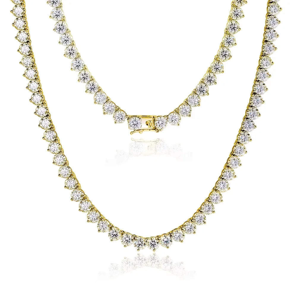 Colar Tênis Moissanite 3 Garras 3/4/5mm Prata 925 Sólida — Certificado GRA