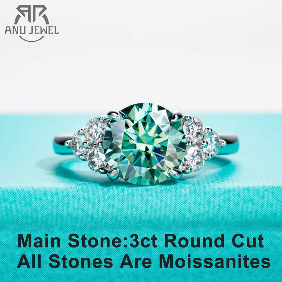 Anel de Noivado com Moissanite Verde 3ct em Prata 925
