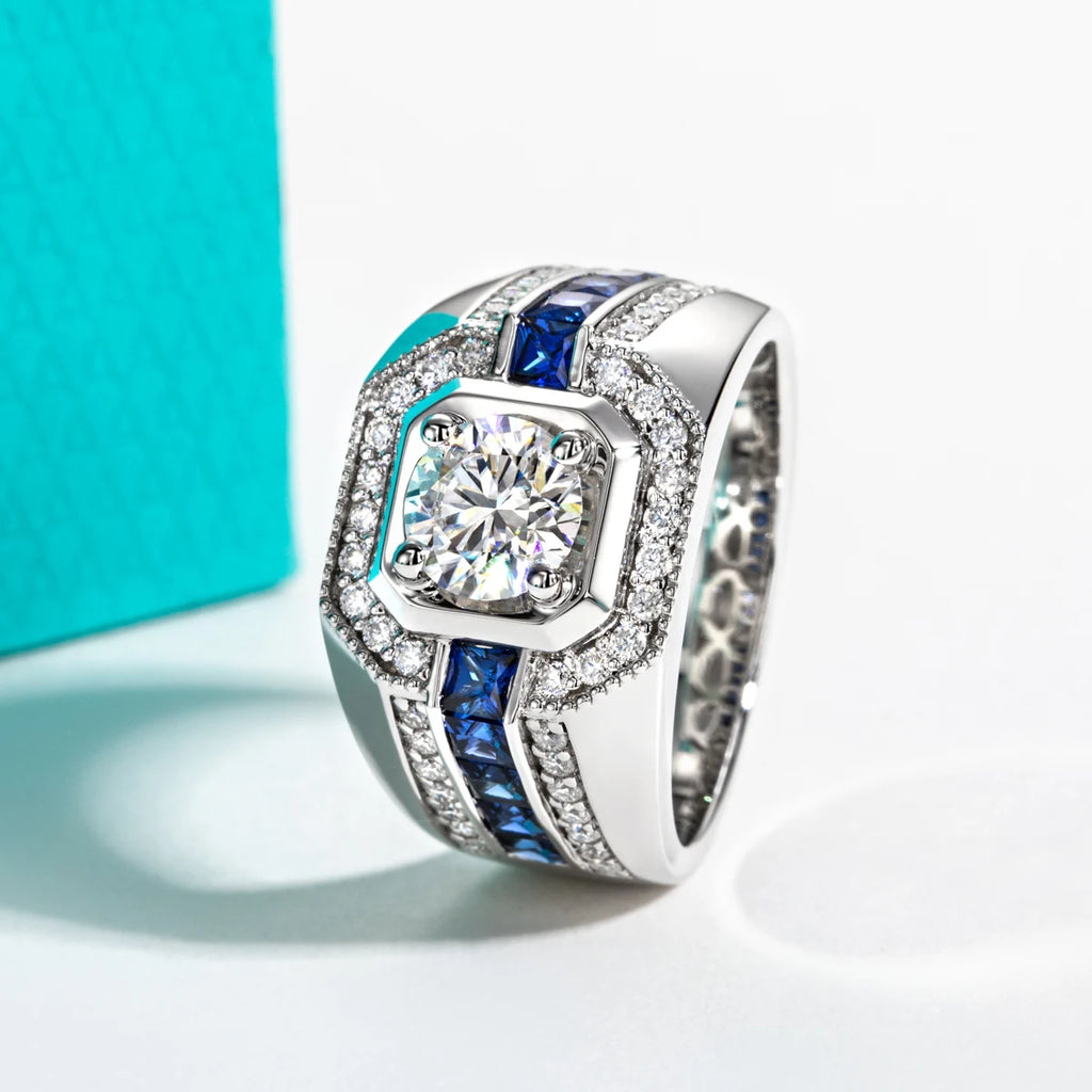 Anel Masculino de Moissanite 1ct em Prata 925 Banhado a Ouro 18K