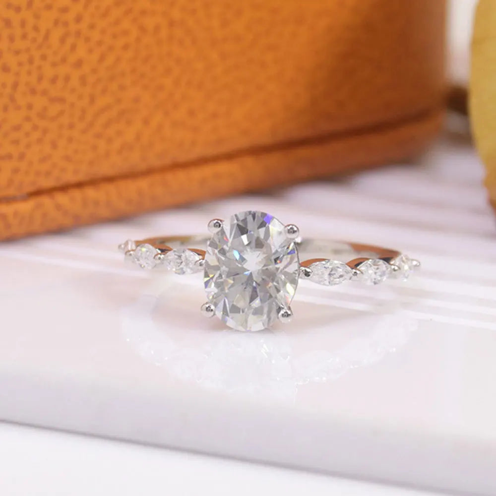 Anel Solitário Oval Moissanite 2 Quilates Prata 925 | Certificado GRA