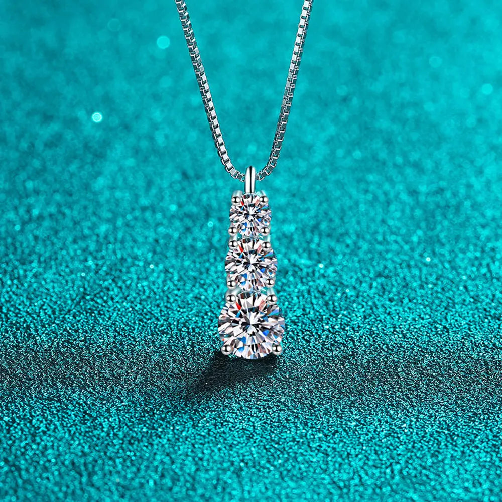 Colar Pingente Moissanite Gota Corrente Box Prata 925 Ouro 18K — Certificado GRA