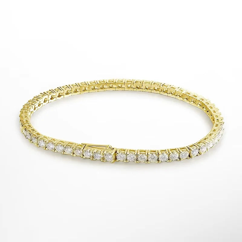 Pulseira Riviera Tênis Moissanite 4mm Prata 925 Ouro 18K — GRA D VVS1
