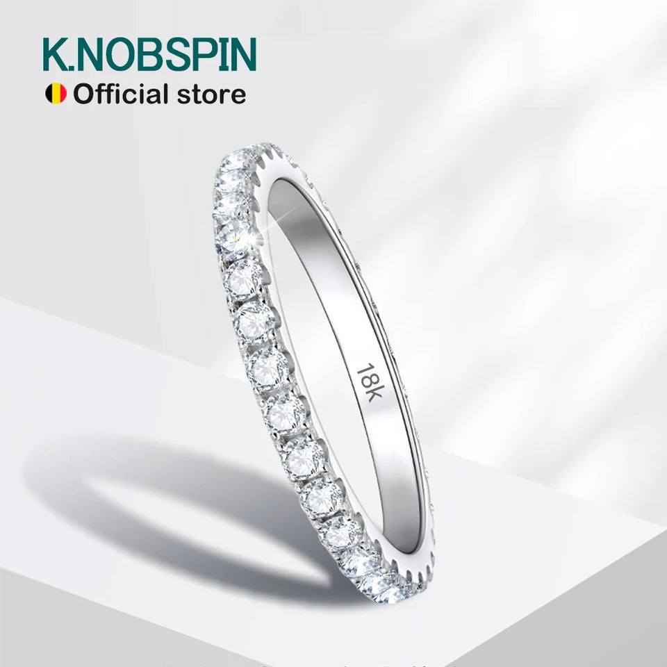 Anel Meia Aliança Moissanite 2mm Prata 925 Ouro Branco 18K — Certificado GRA
