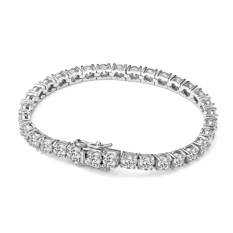 Pulseira Riviera Tênis Moissanite 4mm Prata 925 Ouro 18K — GRA D VVS1