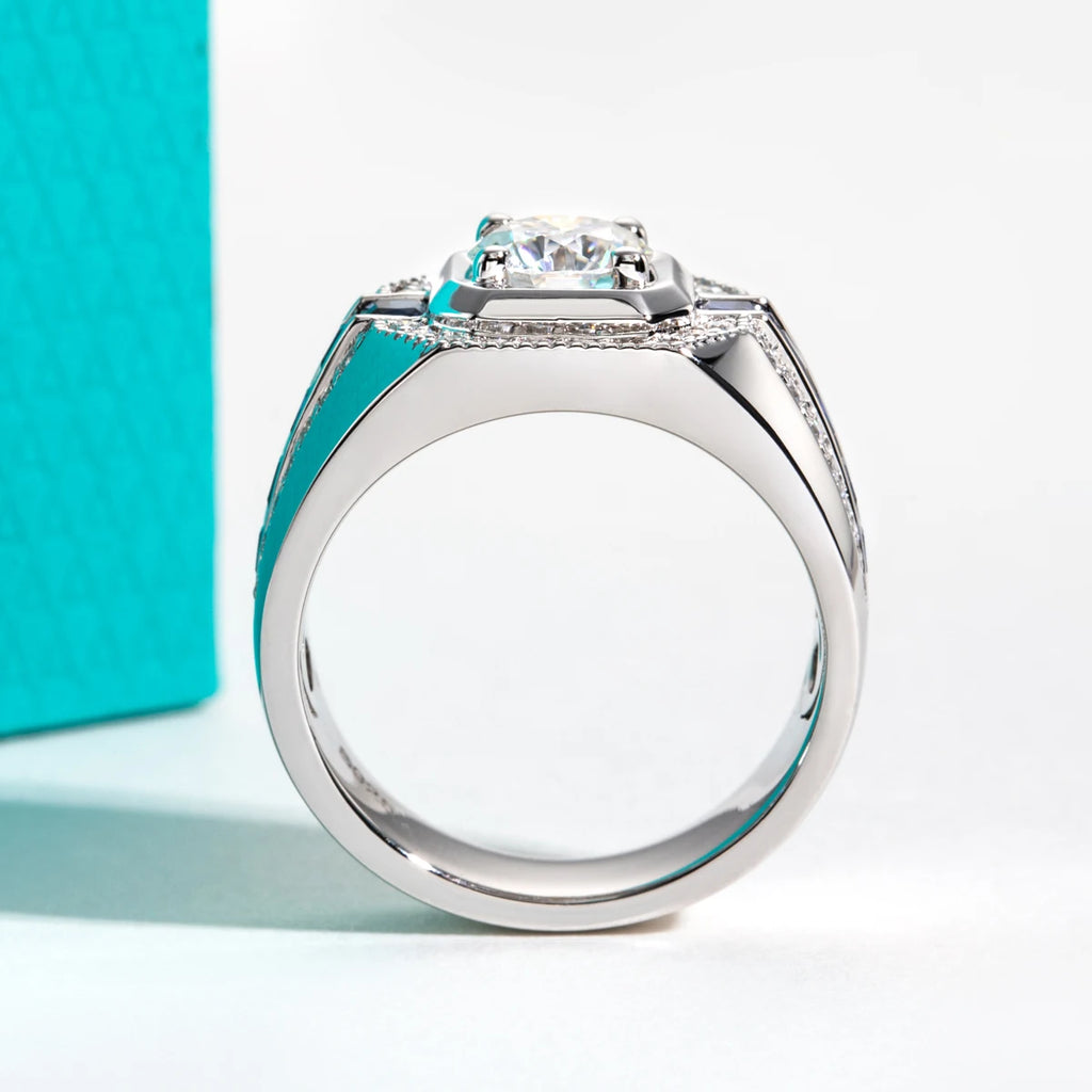 Anel Masculino de Moissanite 1ct em Prata 925 Banhado a Ouro 18K