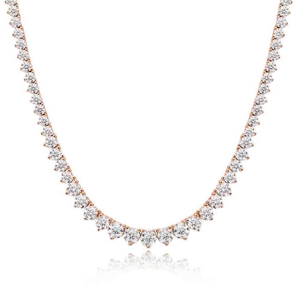 Colar Riviera Tênis Moissanite 3 Garras Prata 925 Ouro 18K — Certificado GRA