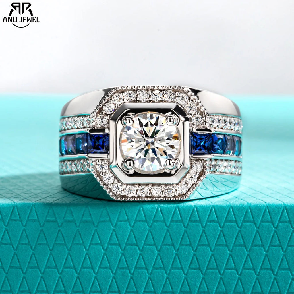Anel Masculino de Moissanite 1ct em Prata 925 Banhado a Ouro 18K